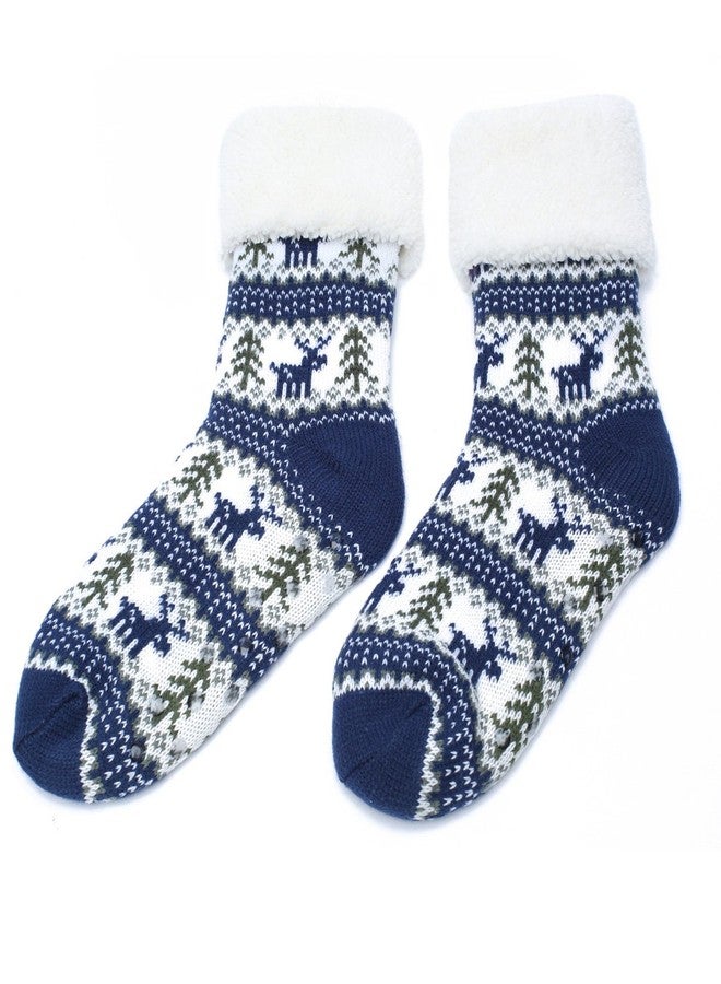 ofoot Womens Winter Thermal House Slipper Socks,Fuzzy Fleece-Lined Knitted Christmas Stockings,Non- Skid Sole(M/L 6.5-7.5 B(M) US, Blue) - Image 4